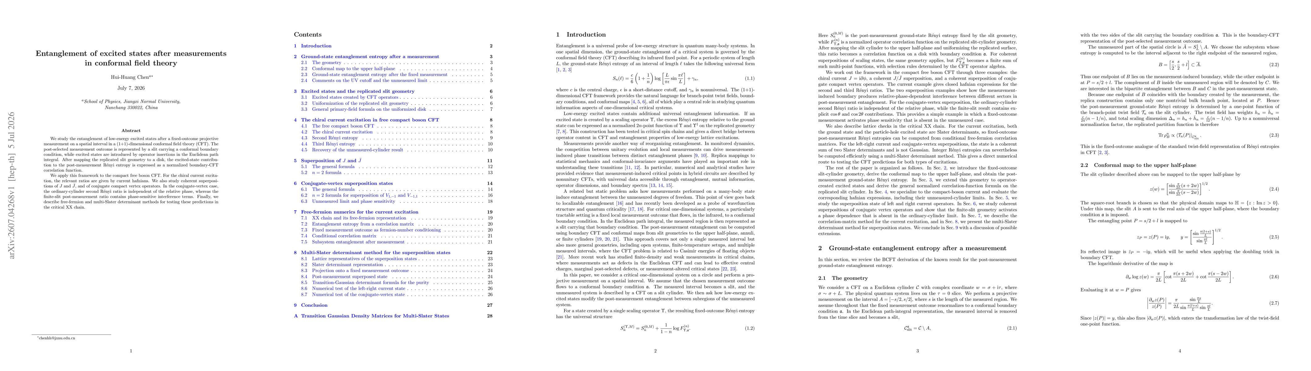 Thumbnail for Entanglement of excited states after measurements in conformal field theory
