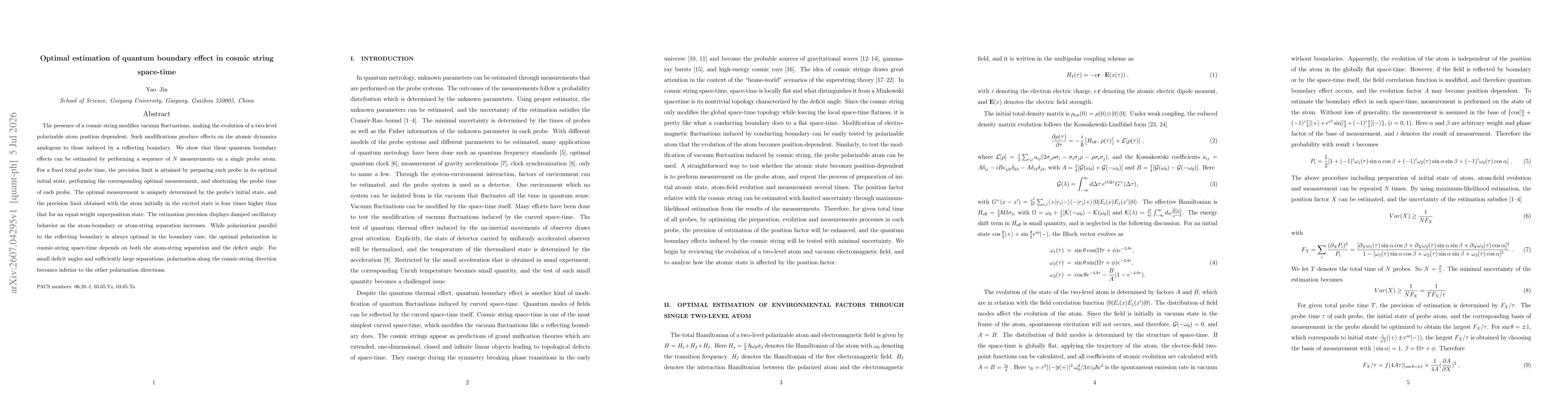 Thumbnail for Optimal estimation of quantum boundary effect in cosmic string space-time