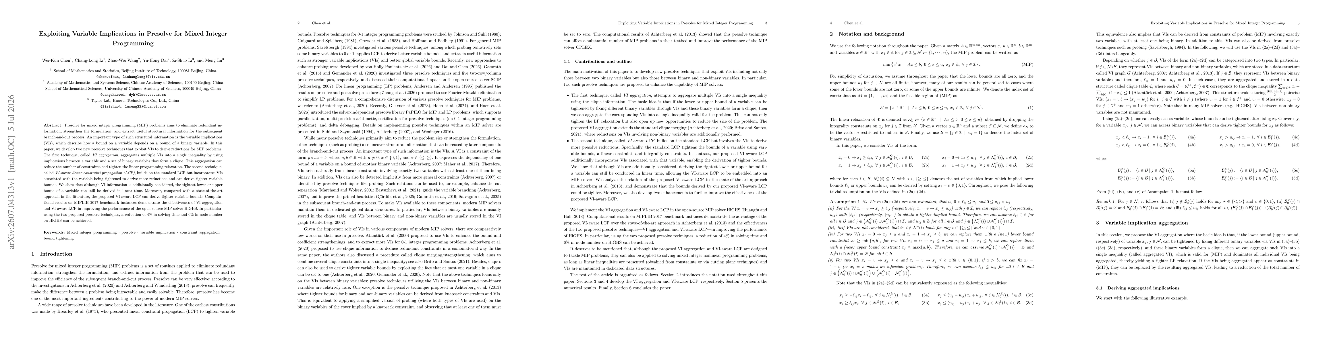 Thumbnail for Exploiting Variable Implications in Presolve for Mixed Integer Programming