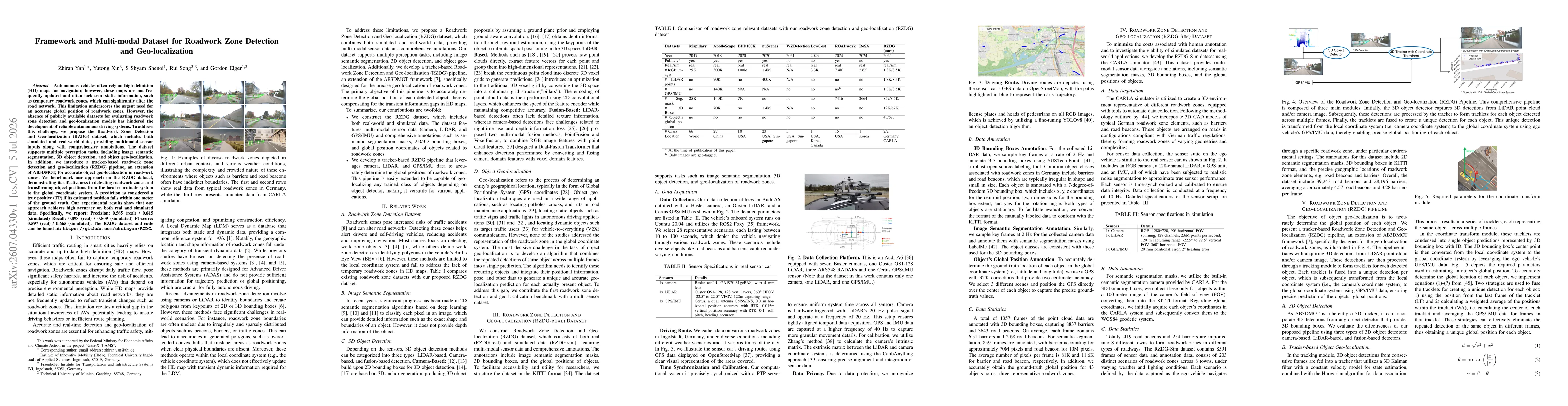 Thumbnail for Framework and Multi-modal Dataset for Roadwork Zone Detection and Geo-localization