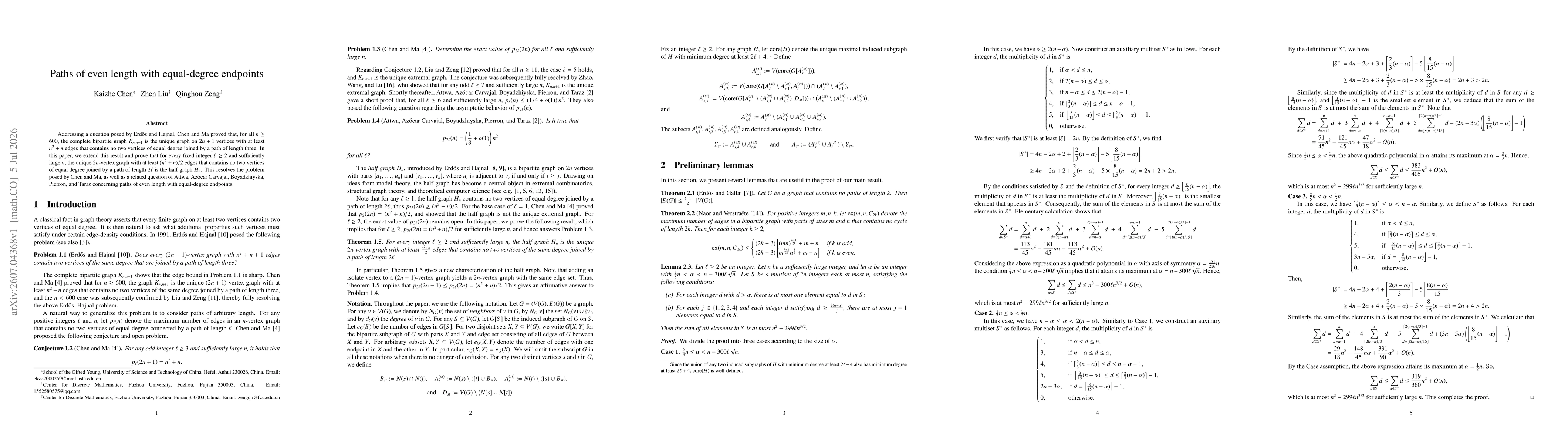 Thumbnail for Paths of even length with equal-degree endpoints