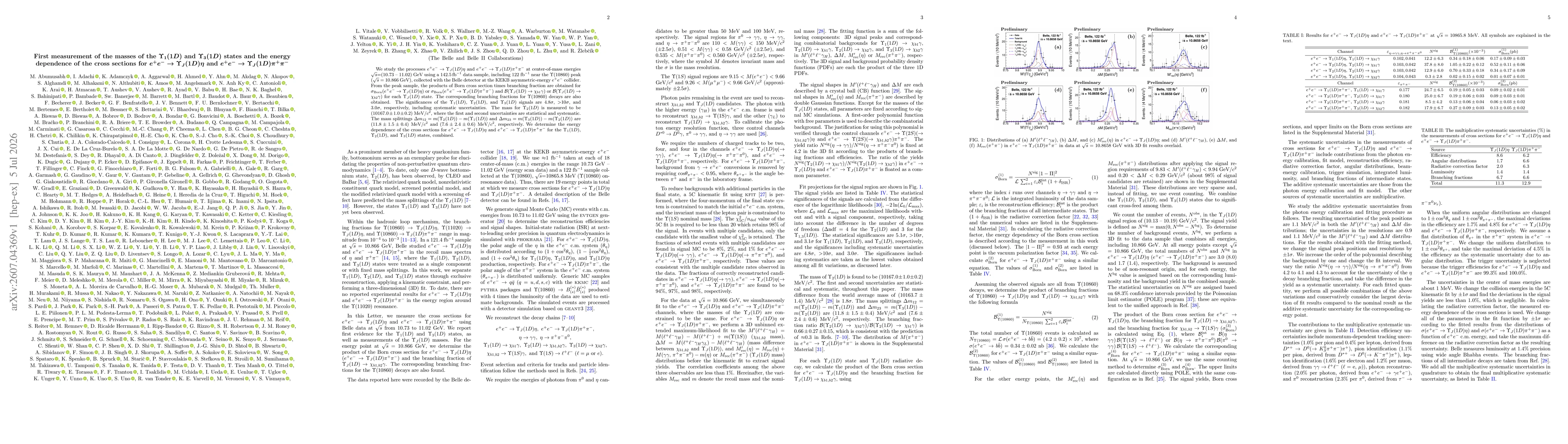 Thumbnail for First measurement of the masses of the $Υ_1(1D)$ and $Υ_3(1D)$ states and the energy dependence of the cross sections for $e^+e^-\toΥ_J(1D)η$ and $e^+e^-\toΥ_J(1D)π^+π^-$