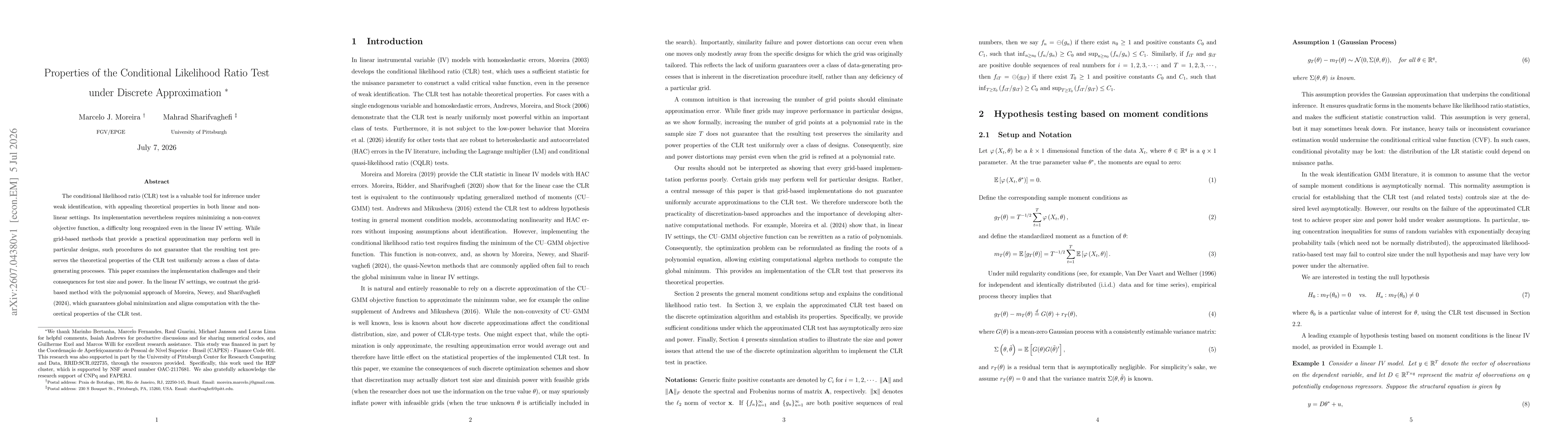 Thumbnail for Properties of the Conditional Likelihood Ratio Test under Discrete Approximation