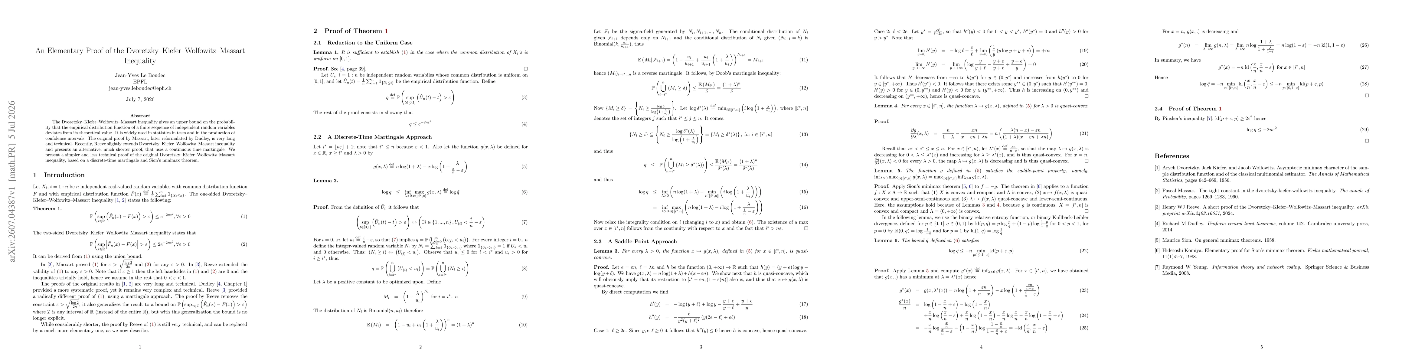 Thumbnail for An Elementary Proof of the Dvoretzky--Kiefer--Wolfowitz--Massart Inequality