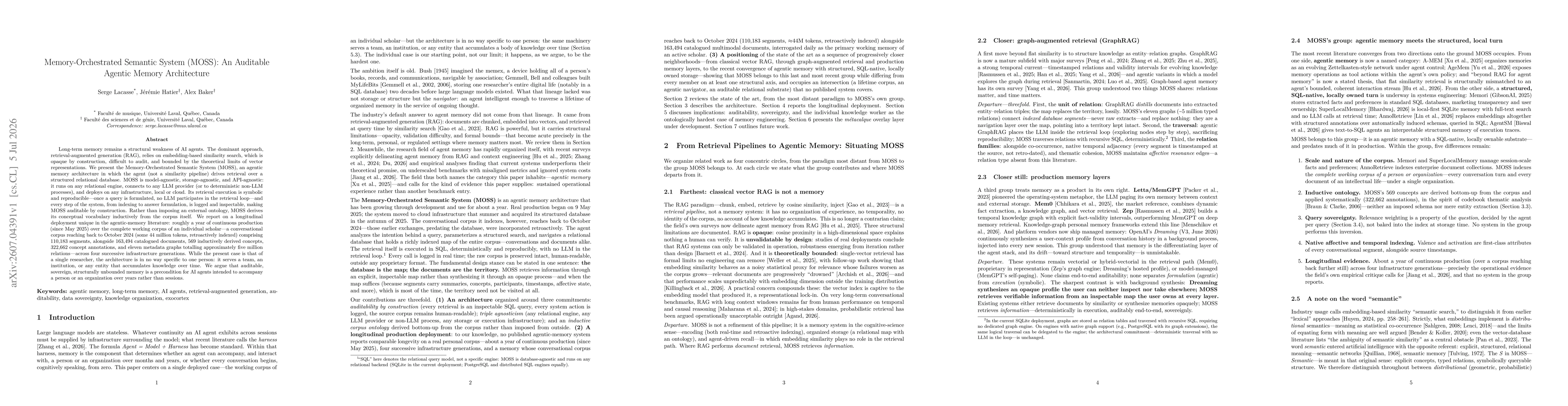 Thumbnail for Memory-Orchestrated Semantic System (MOSS): An Auditable Agentic Memory Architecture