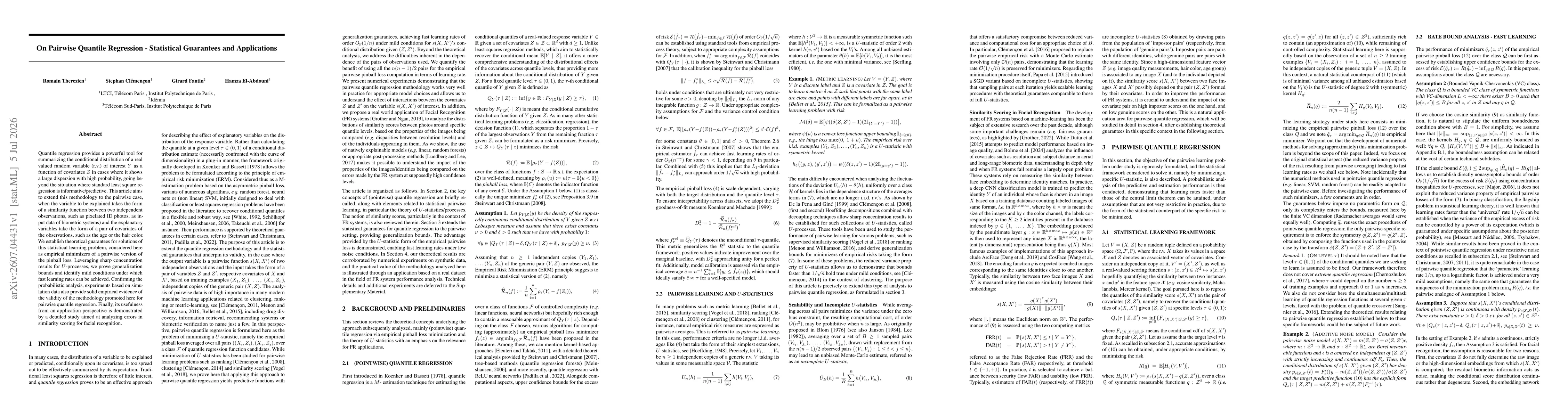 Thumbnail for On Pairwise Quantile Regression -- Statistical Guarantees and Applications