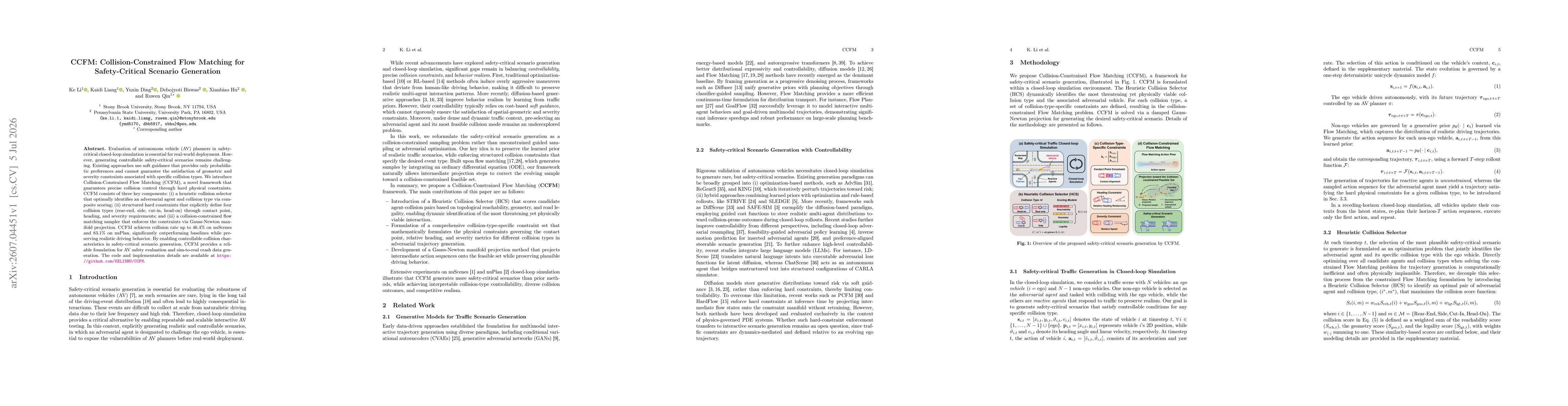 Thumbnail for CCFM: Collision-Constrained Flow Matching for Safety-Critical Scenario Generation