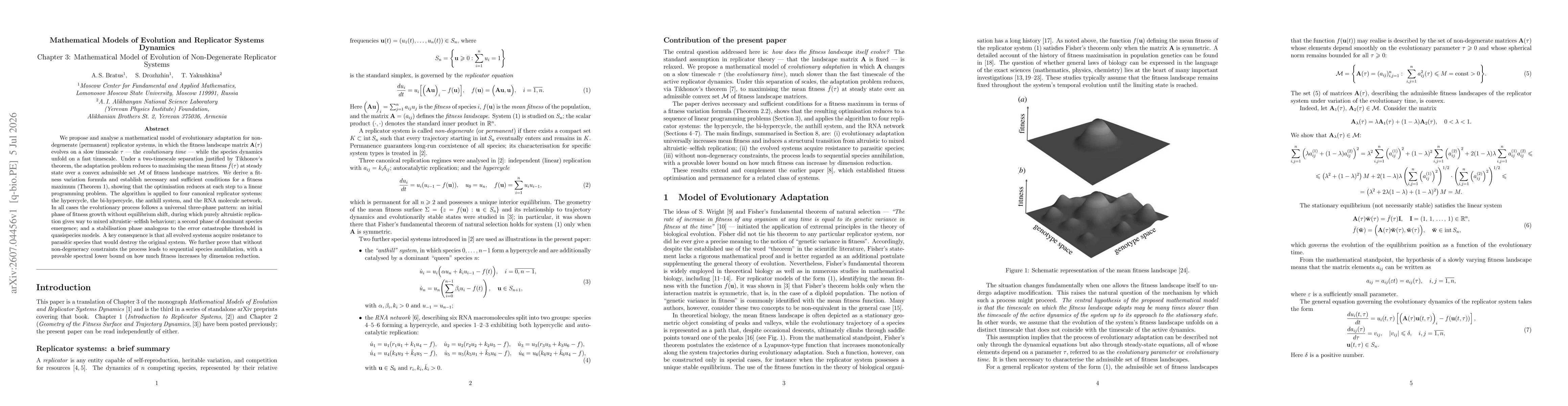 Thumbnail for Mathematical Model of Evolution of Non-Degenerate Replicator Systems