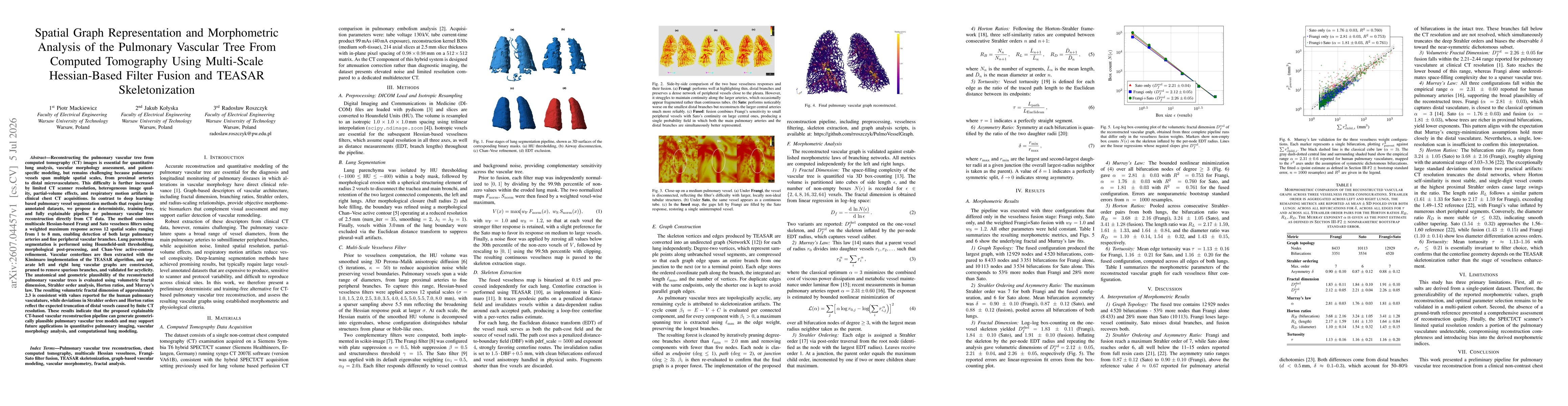 Thumbnail for Spatial Graph Representation and Morphometric Analysis of the Pulmonary Vascular Tree From Computed Tomography Using Multi-Scale Hessian-Based Filter Fusion and TEASAR Skeletonization