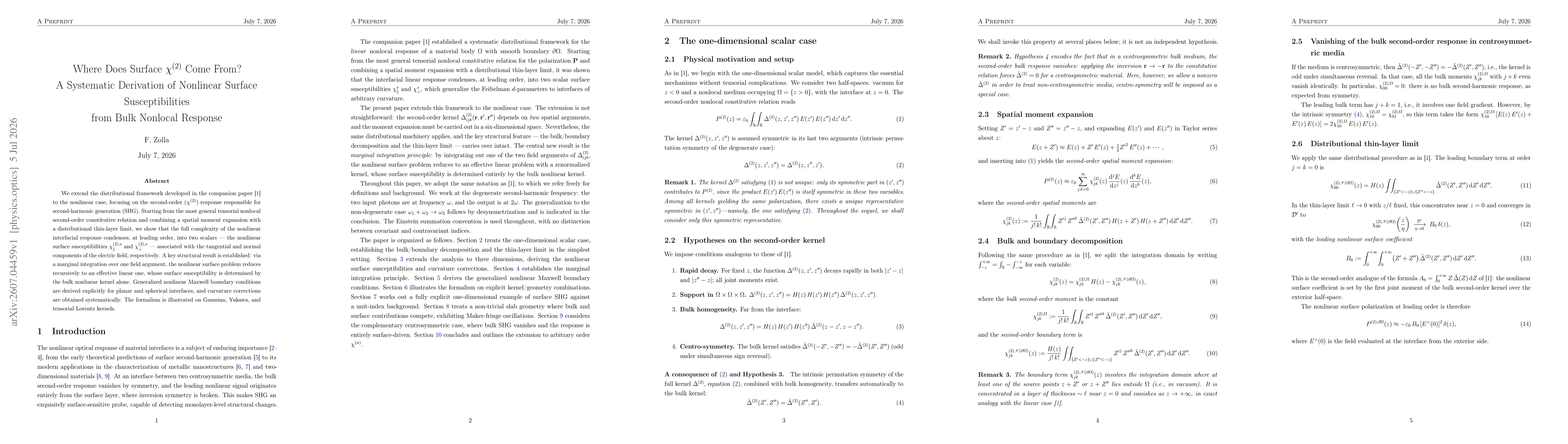 Thumbnail for Where Does Surface $χ^{(2)}$ Come From? A Systematic Derivation of Nonlinear Surface Susceptibilities from Bulk Nonlocal Response