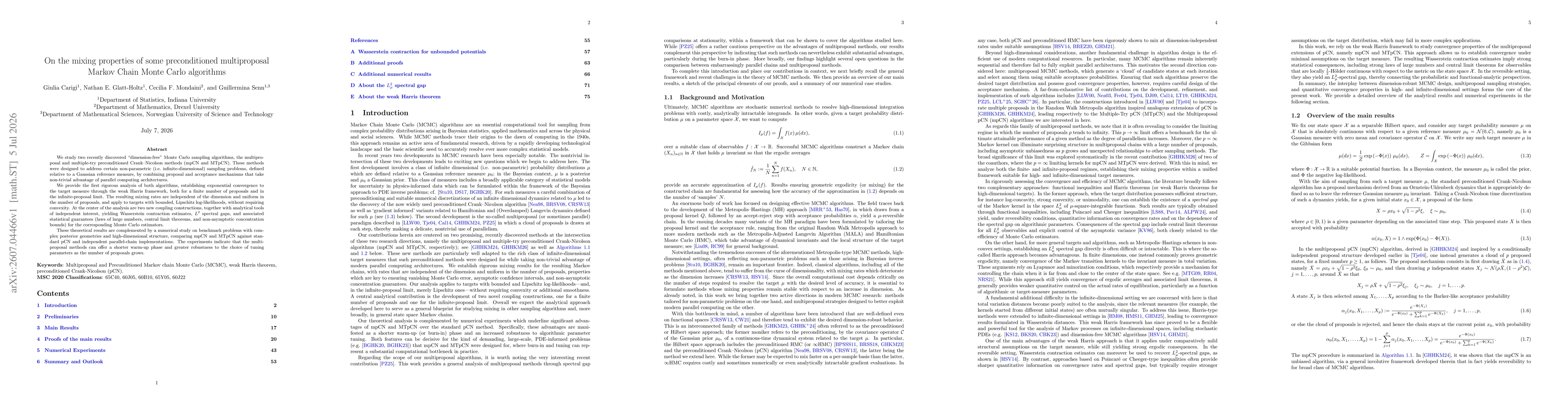 Thumbnail for On the mixing properties of some preconditioned multiproposal Markov Chain Monte Carlo algorithms