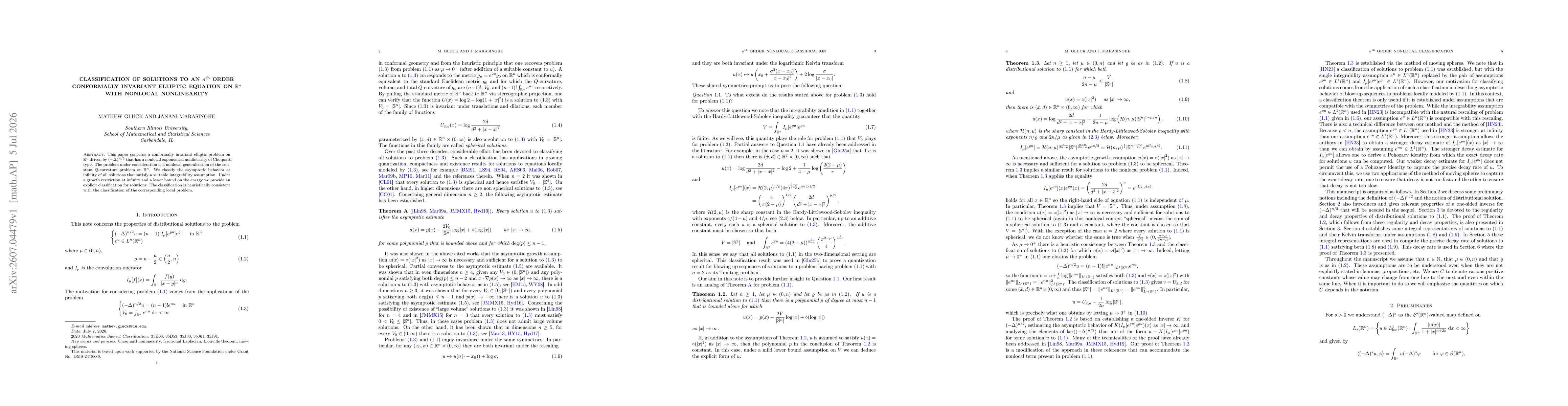 Thumbnail for Classification of solutions to an $n^{\text{th}}$ order conformally invariant elliptic equation on $\mathbb R^n$ with nonlocal nonlinearity