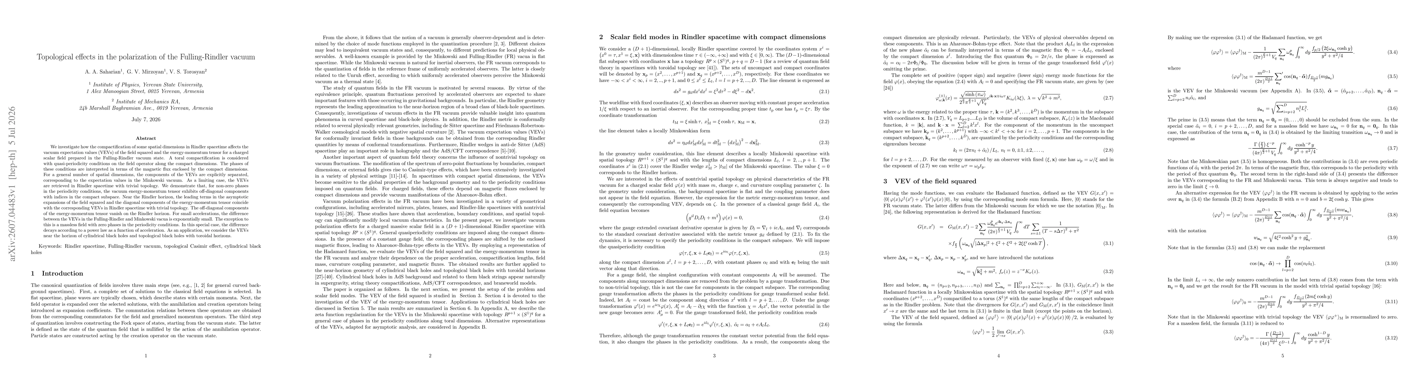 Thumbnail for Topological effects in the polarization of the Fulling-Rindler vacuum