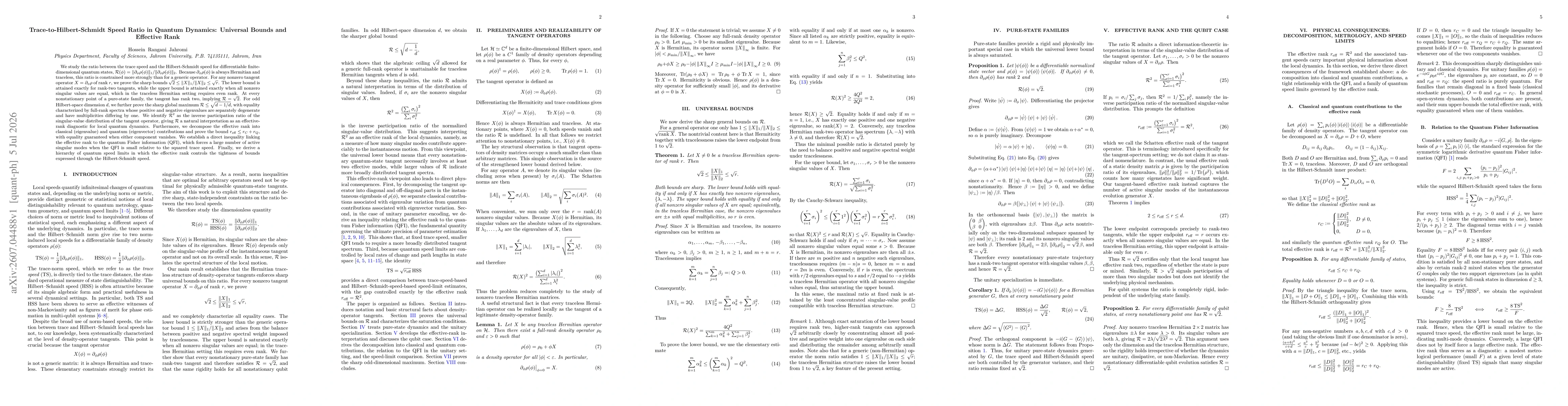 Thumbnail for Trace-to-Hilbert-Schmidt Speed Ratio in Quantum Dynamics: Universal Bounds and Effective Rank