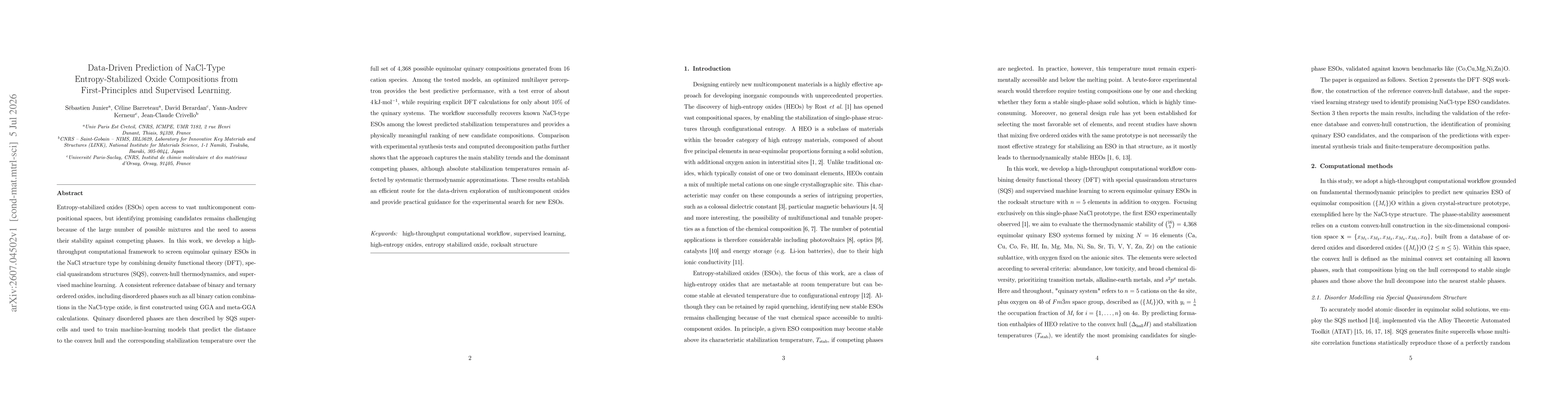 Thumbnail for Data-Driven Prediction of NaCl-Type Entropy-Stabilized Oxide Compositions from First-Principles and Supervised Learning