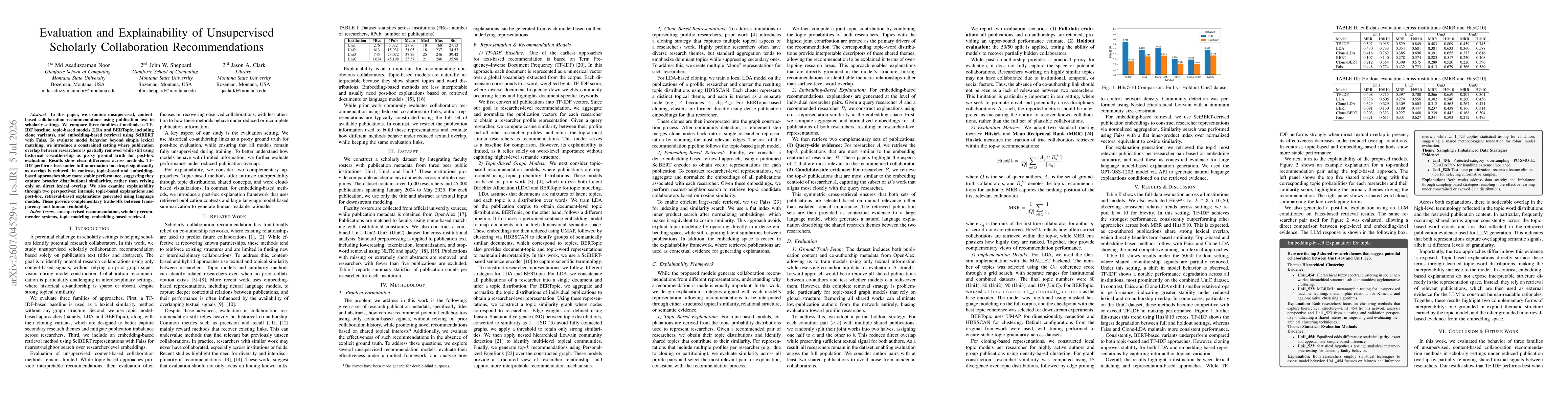 Thumbnail for Evaluation and Explainability of Unsupervised Scholarly Collaboration Recommendations