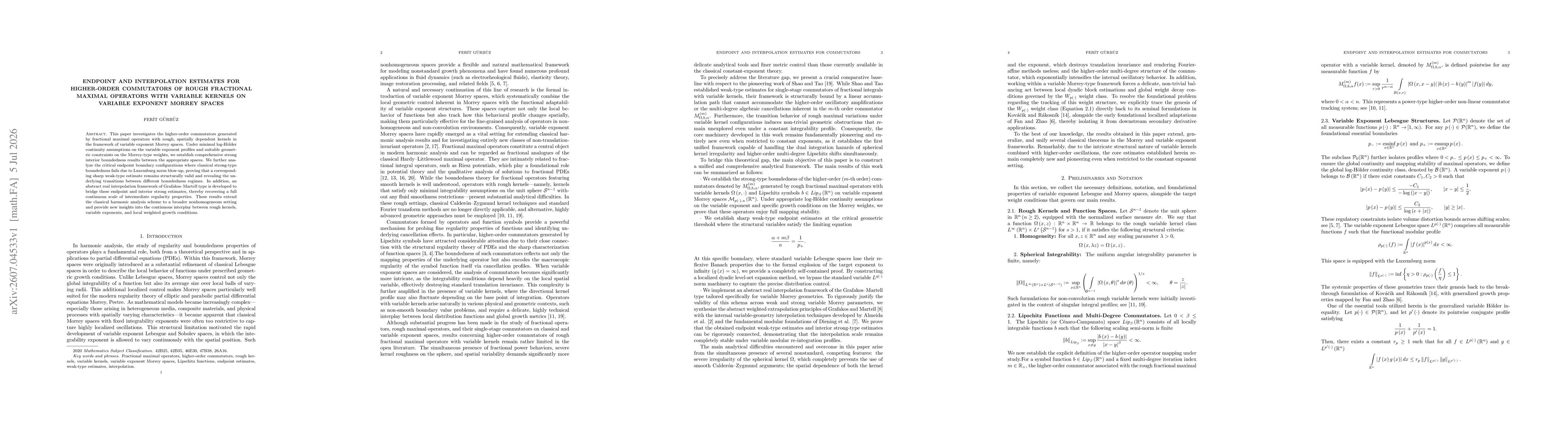 Thumbnail for Endpoint and Interpolation Estimates for Higher-Order Commutators of Rough Fractional Maximal Operators with Variable Kernels on Variable Exponent Morrey Spaces