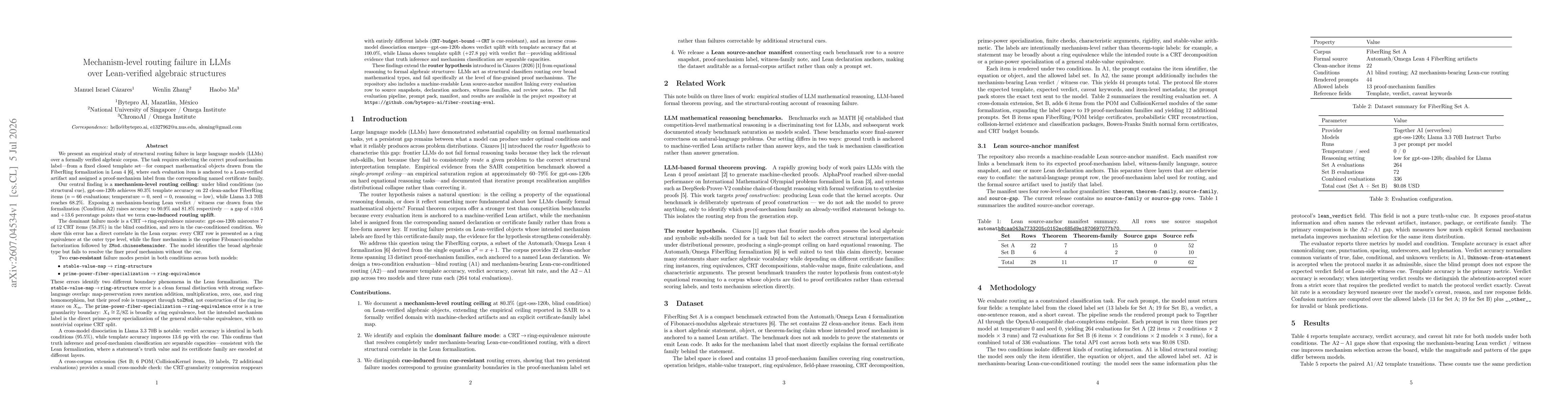 Thumbnail for Mechanism-level routing failure in LLMs over Lean-verified algebraic structures