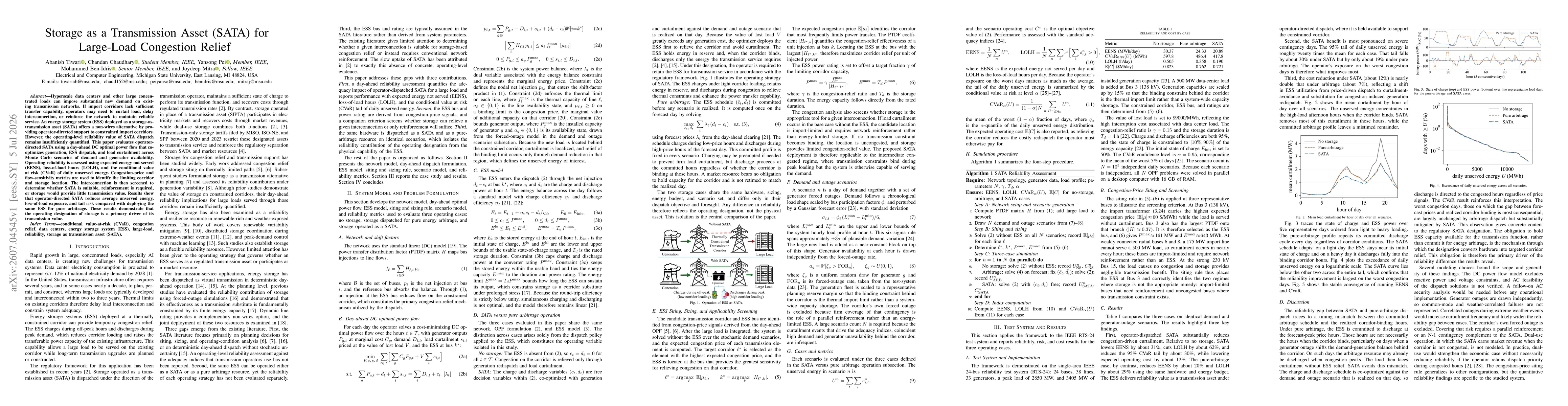 Thumbnail for Storage as a Transmission Asset (SATA) for Large-Load Congestion Relief