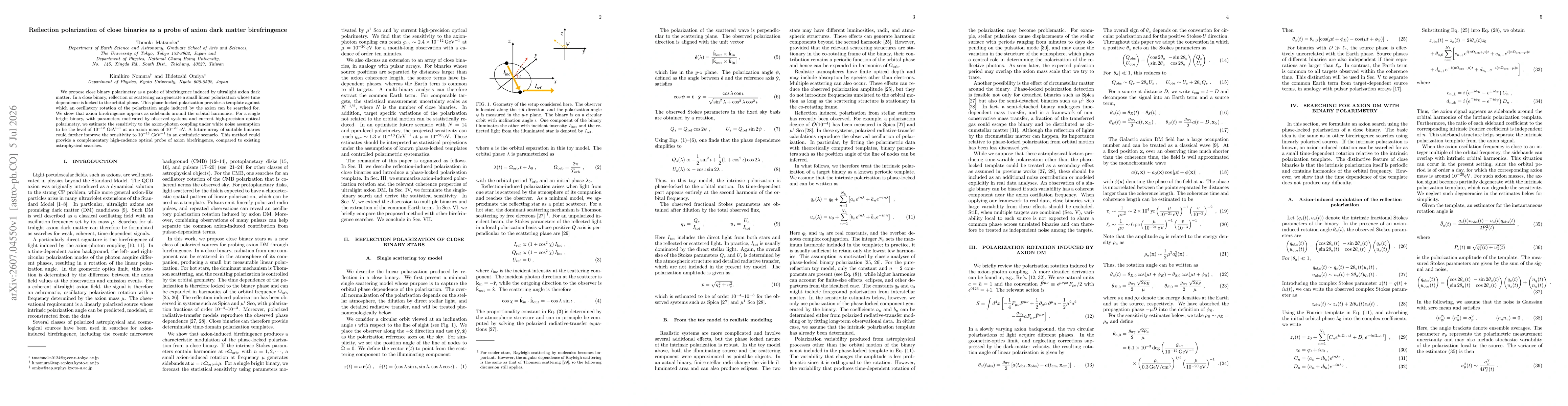 Thumbnail for Reflection polarization of close binaries as a probe of axion dark matter birefringence