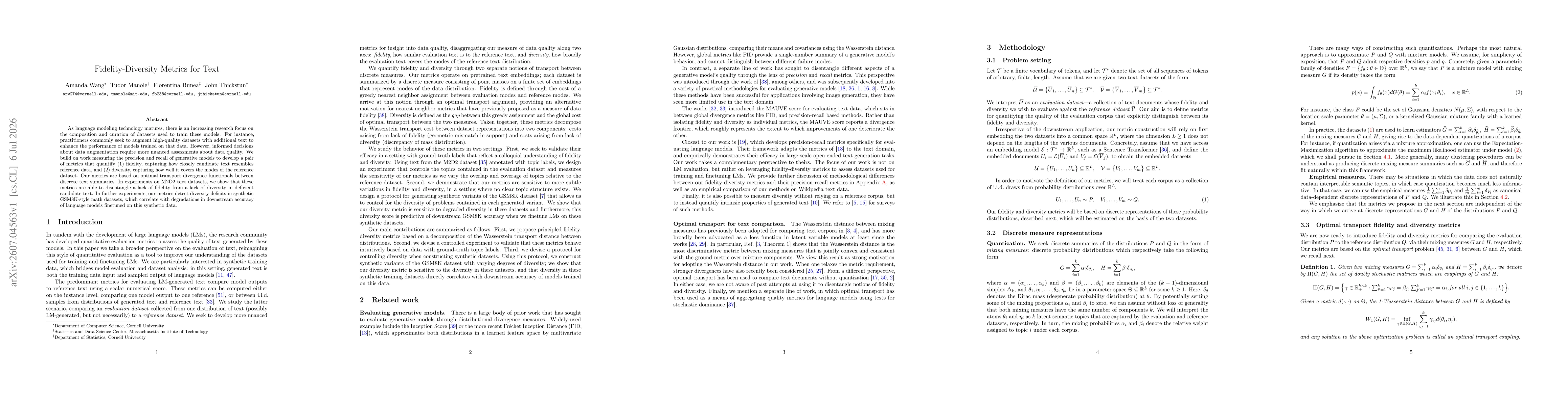 Thumbnail for Fidelity-Diversity Metrics for Text