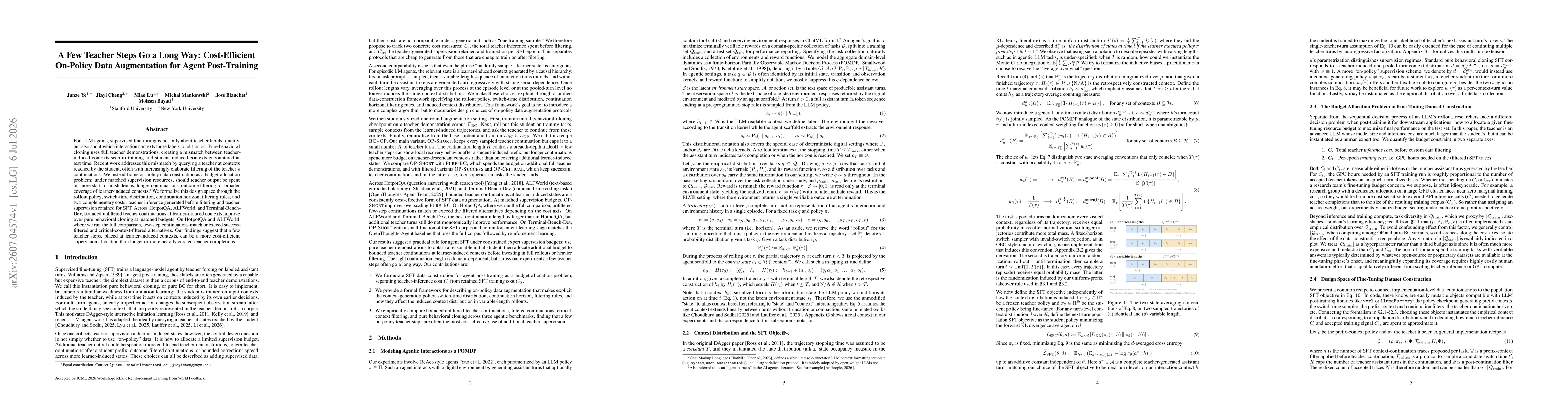 Thumbnail for A Few Teacher Steps Go a Long Way: Cost-Efficient On-Policy Data Augmentation for Agent Post-Training