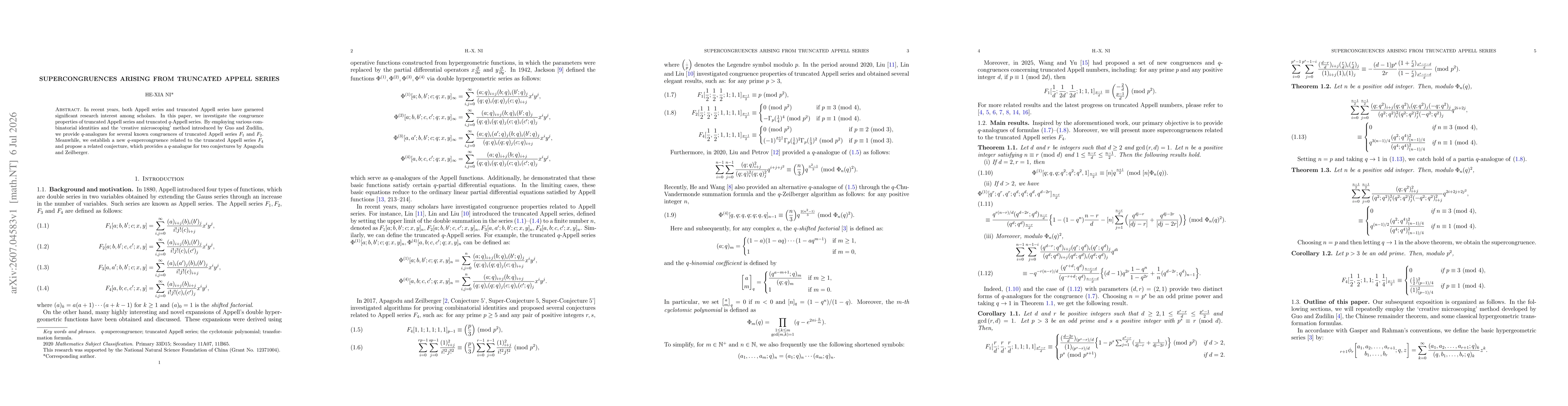 Thumbnail for Supercongruences Arising from Truncated Appell Series