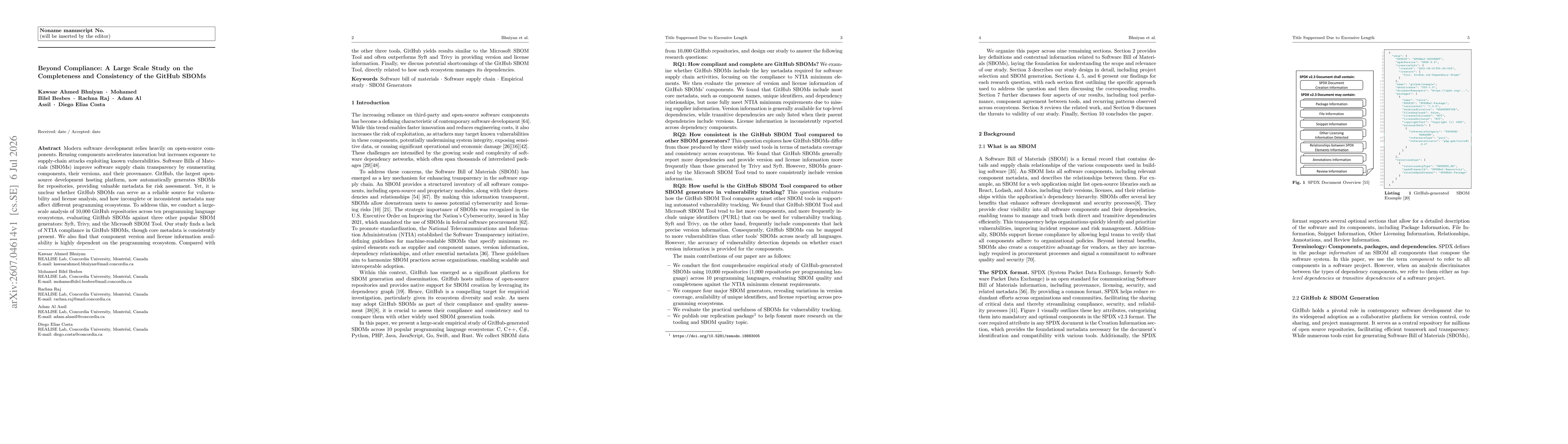 Thumbnail for Beyond Compliance: A Large Scale Study on the Completeness and Consistency of the GitHub SBOMs