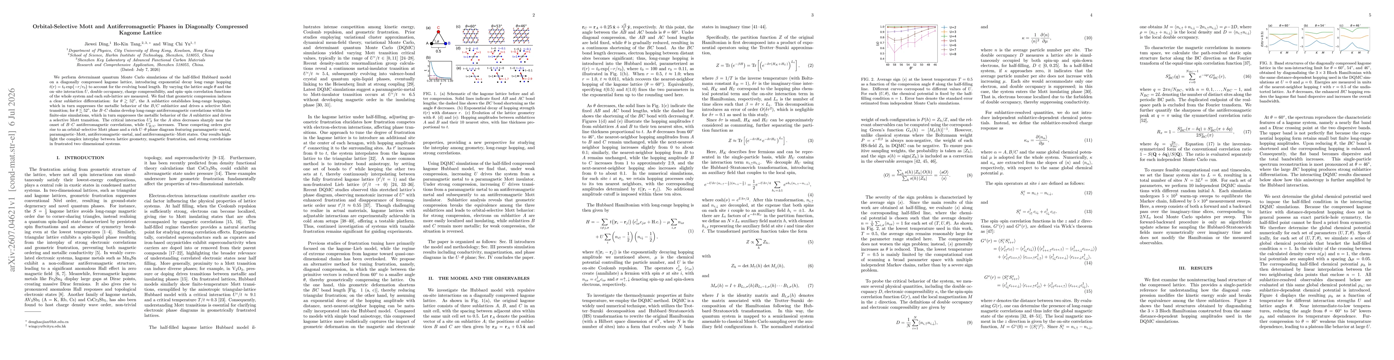 Thumbnail for Orbital-Selective Mott and Antiferromagnetic Phases in Diagonally Compressed Kagome Lattice