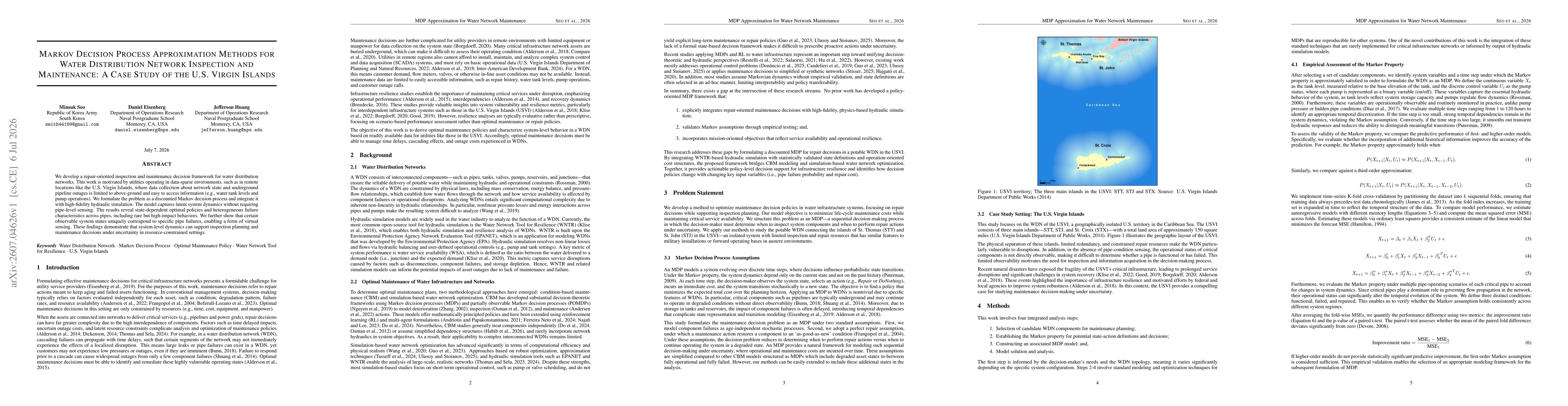 Thumbnail for Markov Decision Process Approximation Methods for Water Distribution Network Inspection and Maintenance: A Case Study of the U.S. Virgin Islands