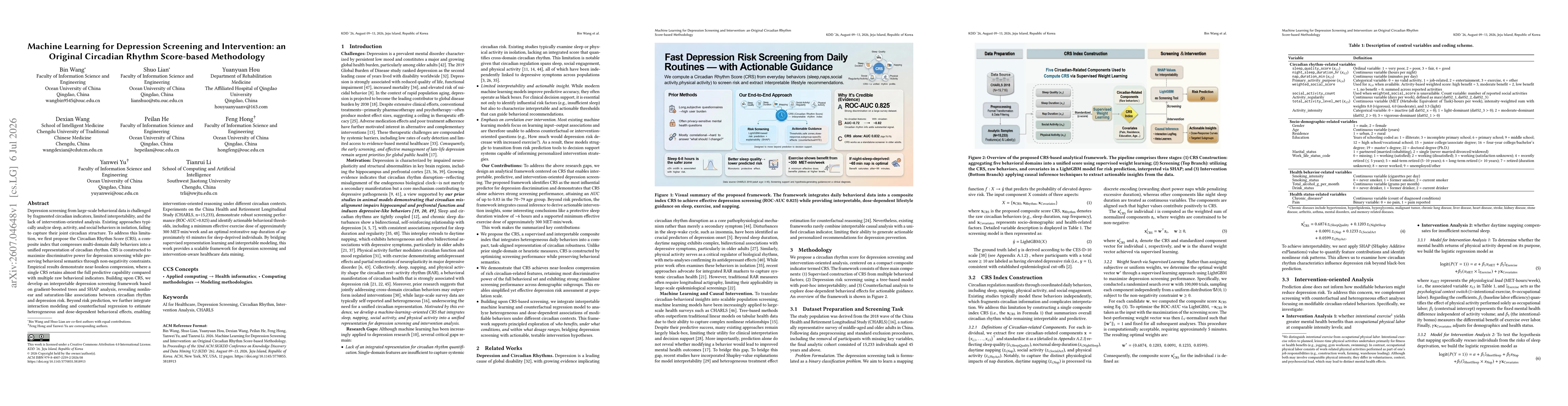 Thumbnail for Machine Learning for Depression Screening and Intervention: an Original Circadian Rhythm Score-based Methodology
