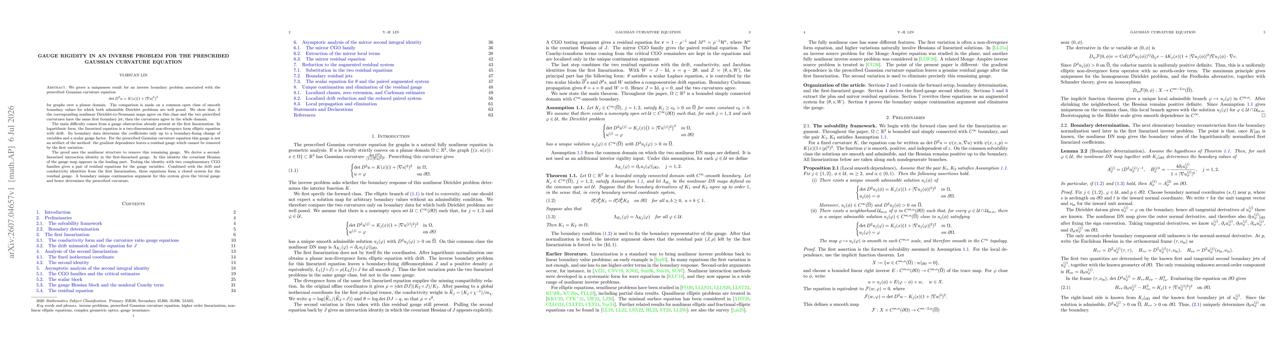 Thumbnail for Gauge rigidity in an inverse problem for the prescribed Gaussian curvature equation