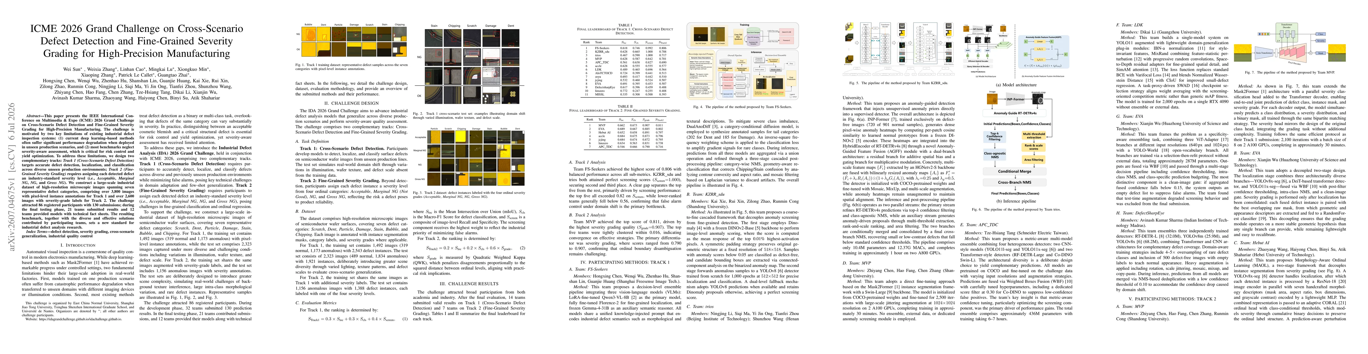 Thumbnail for ICME 2026 Grand Challenge on Cross-Scenario Defect Detection and Fine-Grained Severity Grading for High-Precision Manufacturing
