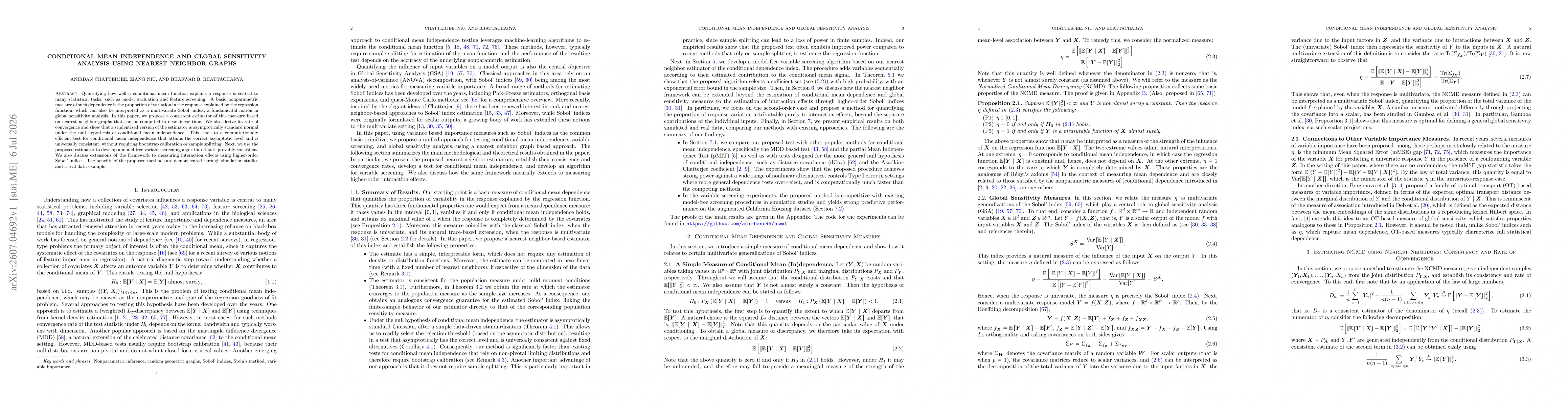 Thumbnail for Conditional Mean Independence and Global Sensitivity Analysis using Nearest Neighbor Graphs
