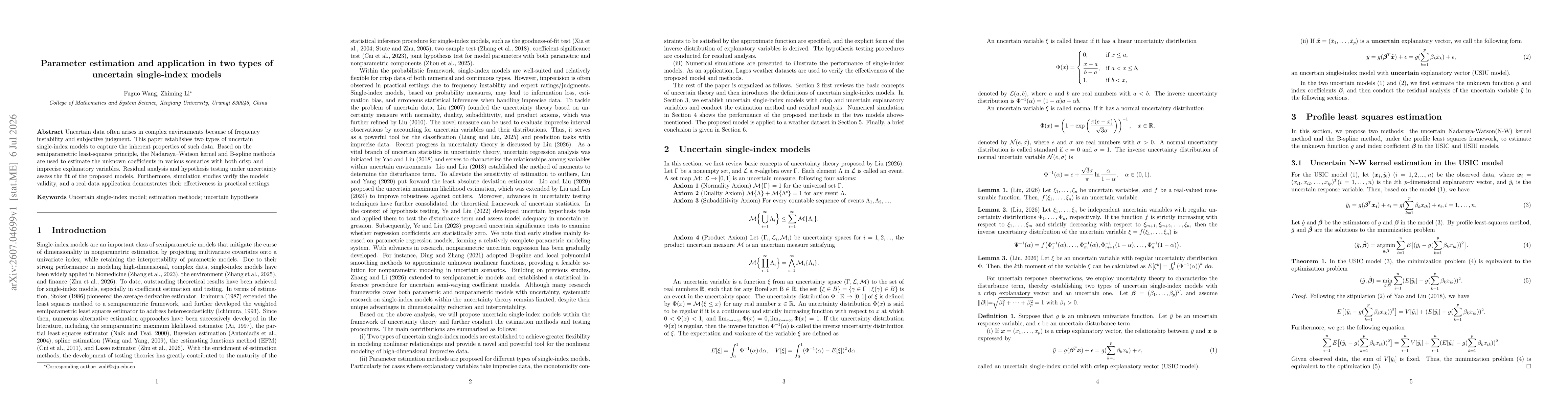Thumbnail for Parameter estimation and application in two types of uncertain single-index models