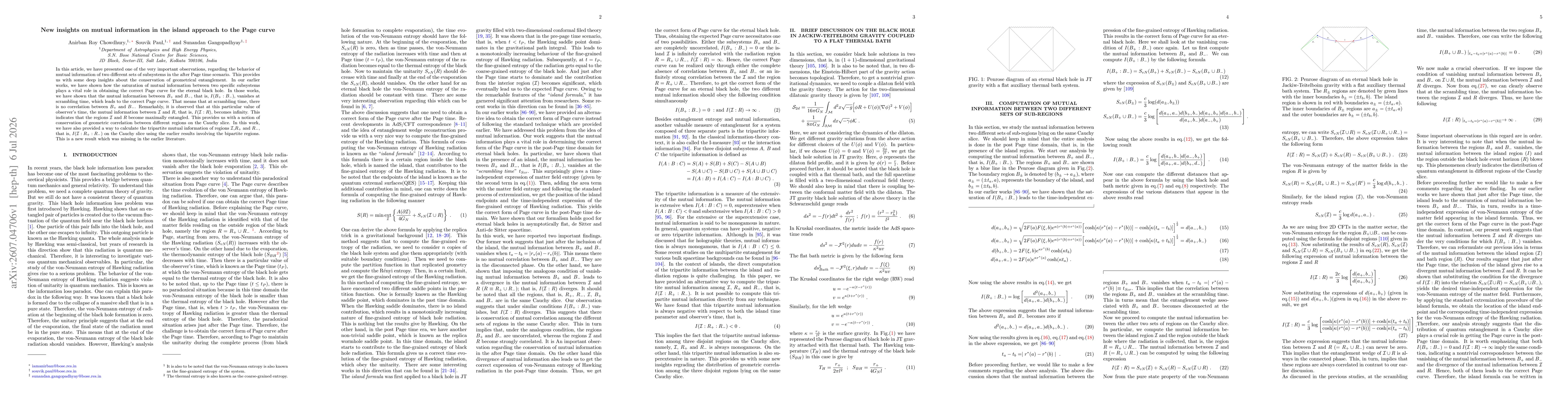 Thumbnail for New insights on mutual information in the island approach to the Page curve