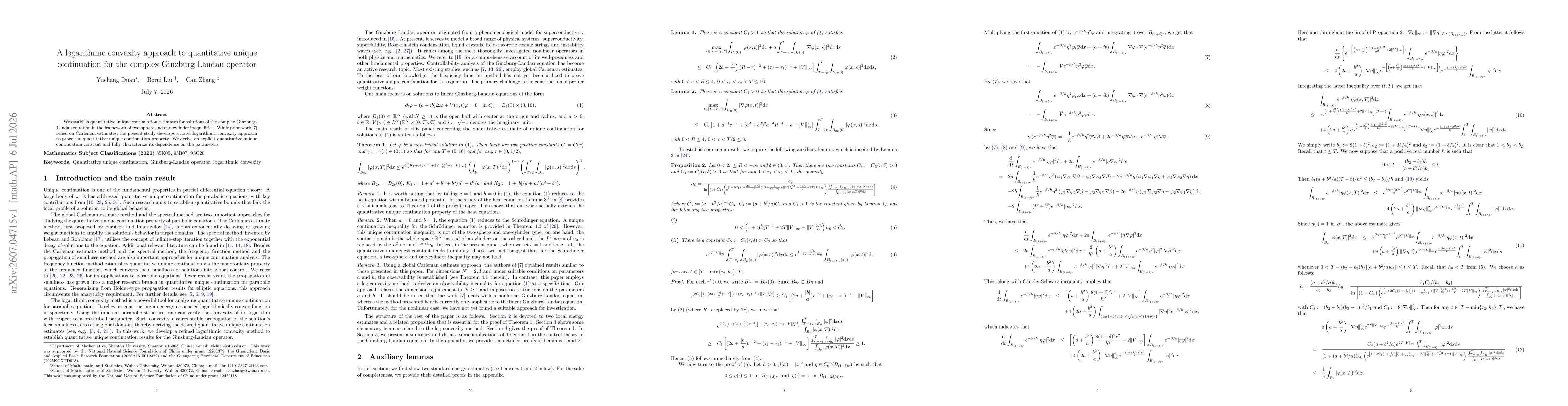 Thumbnail for A logarithmic convexity approach to quantitative unique continuation for the complex Ginzburg-Landau operator