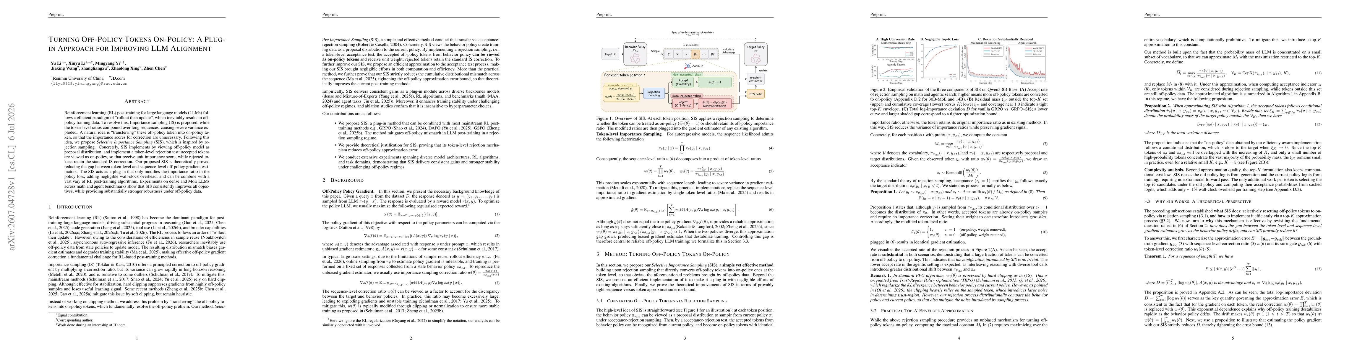 Thumbnail for Turning Off-Policy Tokens On-Policy: A Plug-in Approach for Improving LLM Alignment