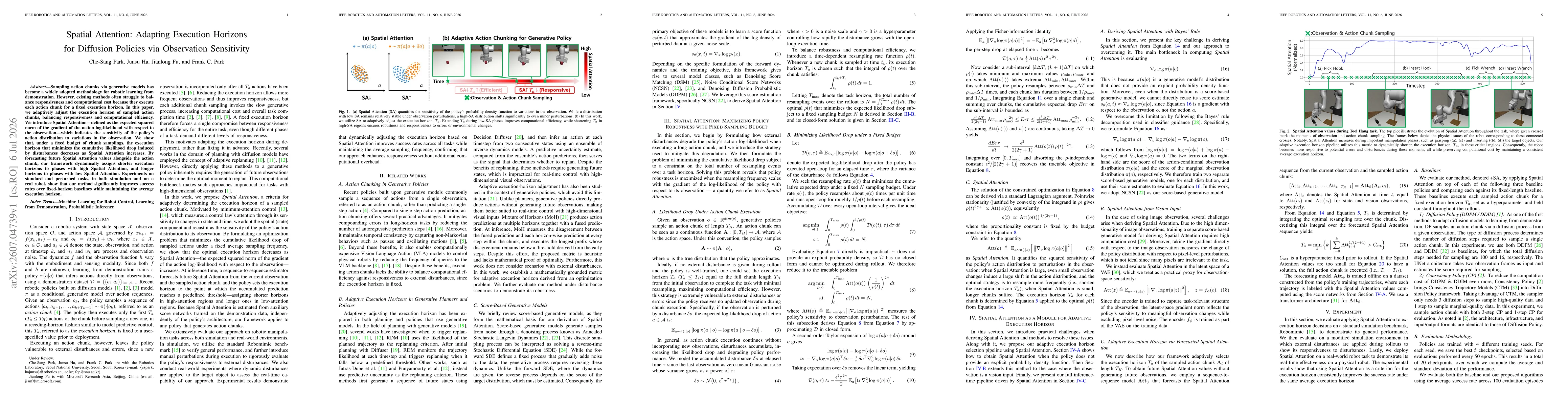 Thumbnail for Spatial Attention: Adapting Execution Horizons for Diffusion Policies via Observation Sensitivity