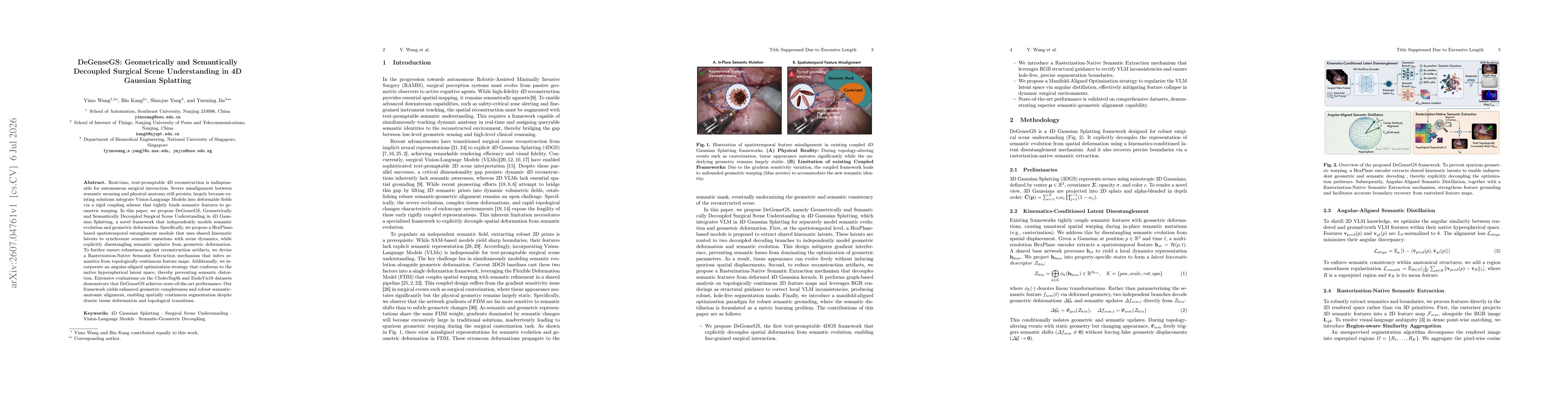 Thumbnail for DeGenseGS: Geometrically and Semantically Decoupled Surgical Scene Understanding in 4D Gaussian Splatting