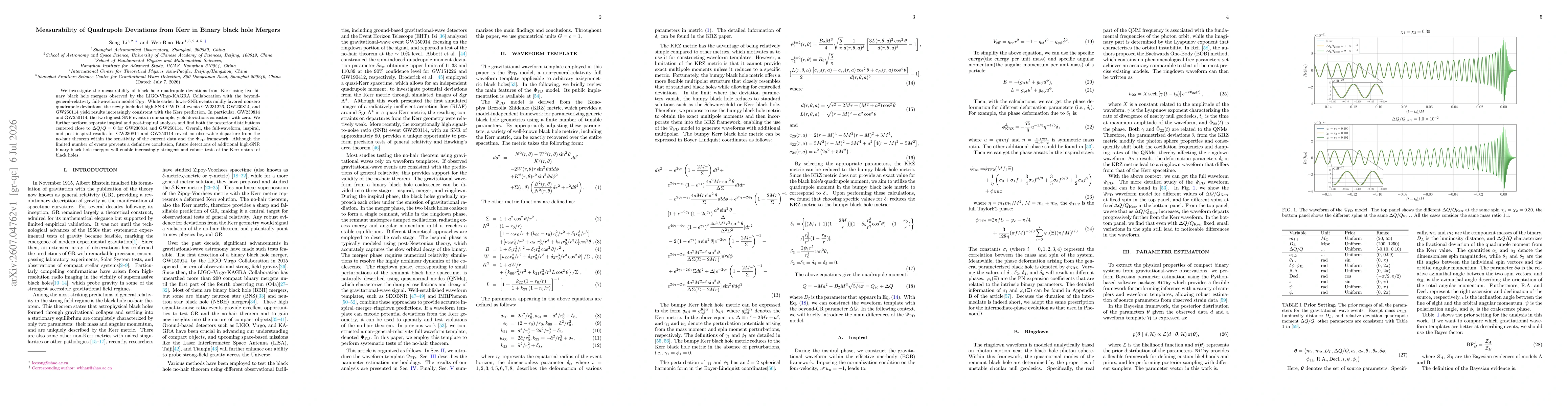Thumbnail for Measurability of Quadrupole Deviations from Kerr in Binary black hole Mergers