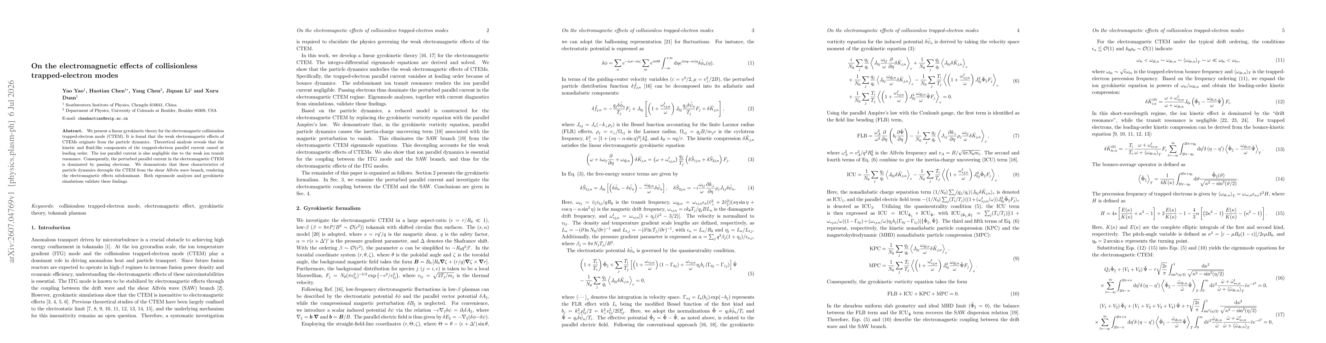 Thumbnail for On the electromagnetic effects of collisionless trapped-electron modes