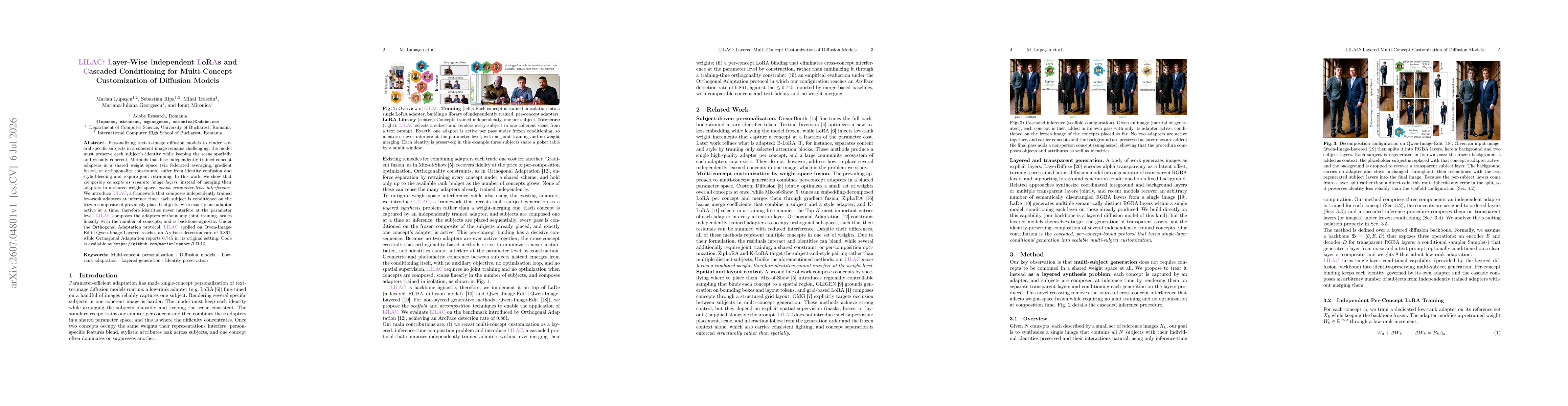 Thumbnail for LILAC: Layer-Wise Independent LoRAs and Cascaded Conditioning for Multi-Concept Customization of Diffusion Models