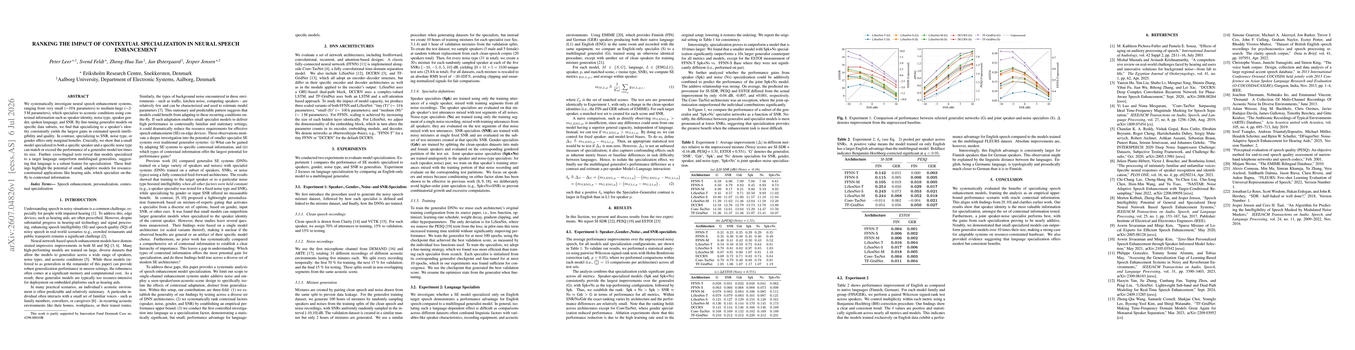 Thumbnail for Ranking the Impact of Contextual Specialization in Neural Speech Enhancement