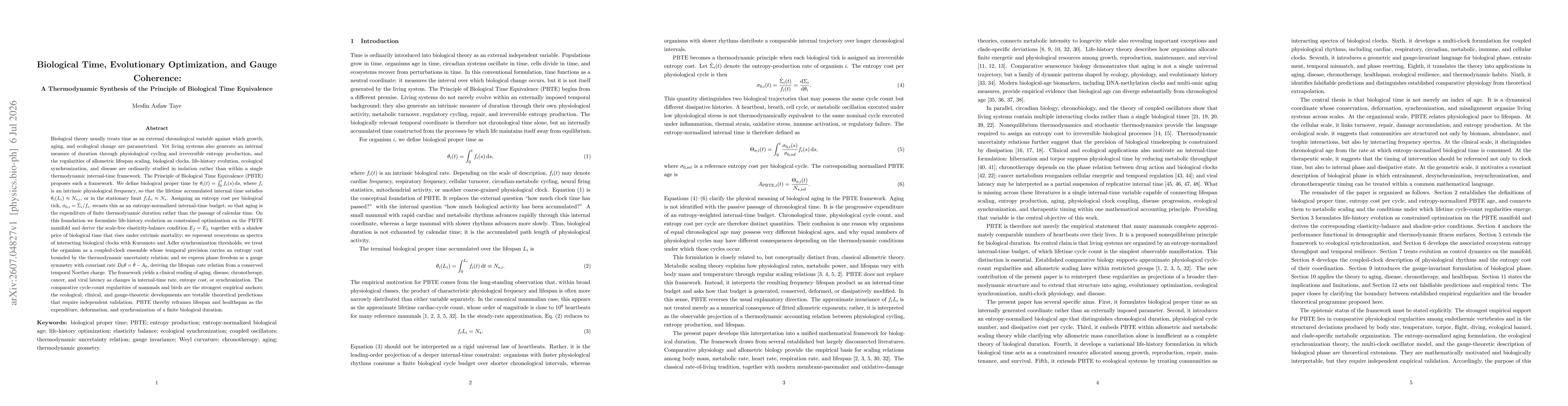 Thumbnail for Biological Time, Evolutionary Optimization, and Gauge Coherence: A Thermodynamic Synthesis of the Principle of Biological Time Equivalence