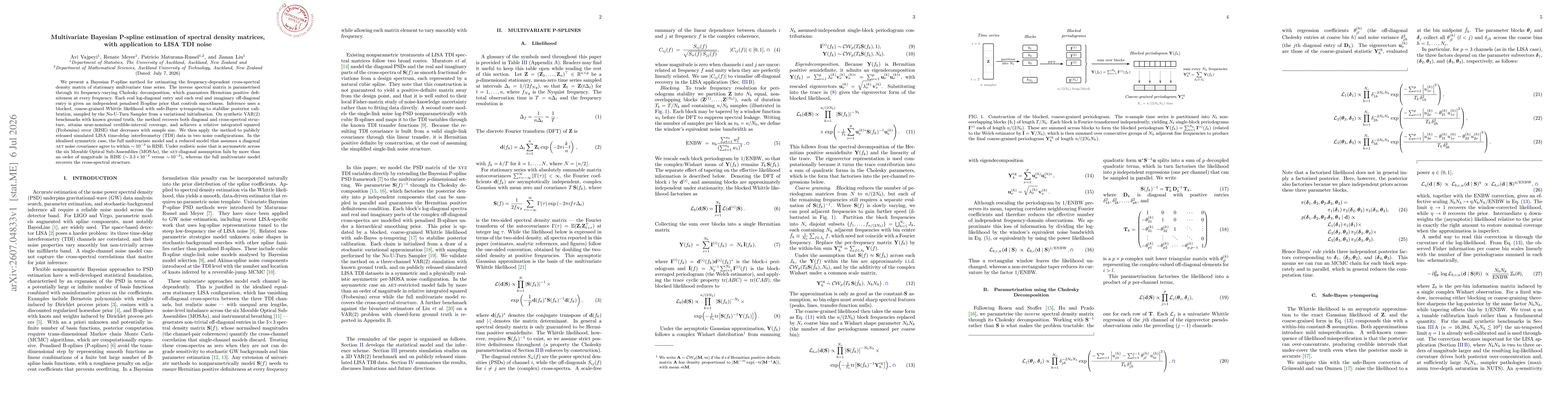 Thumbnail for Multivariate Bayesian P-spline estimation of spectral density matrices, with application to LISA TDI noise
