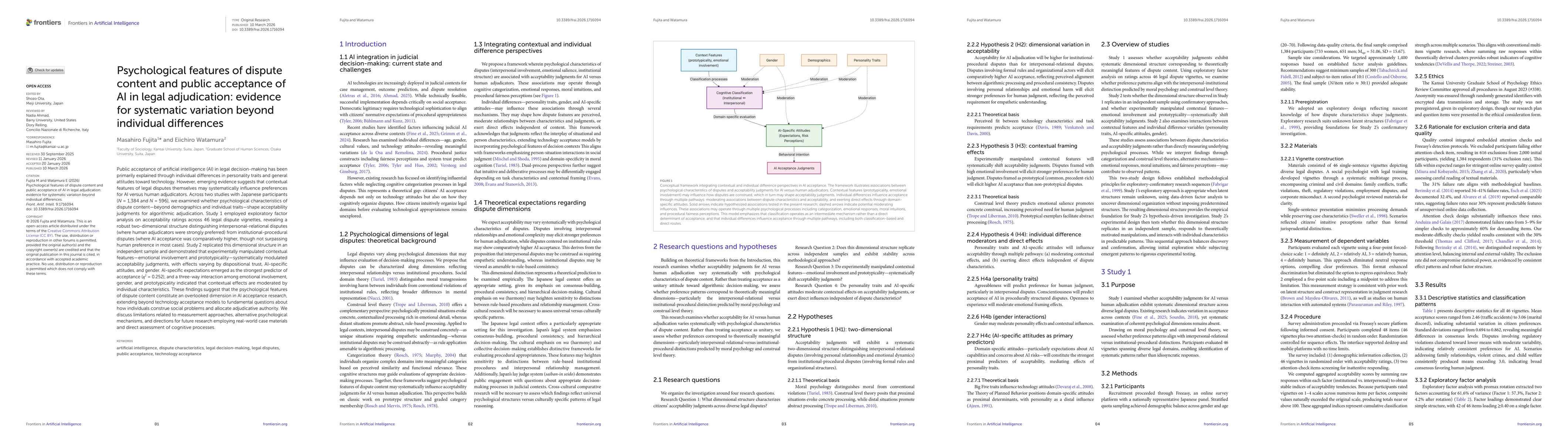 Thumbnail for Psychological features of dispute content and public acceptance of AI in legal adjudication: evidence for systematic variation beyond individual differences