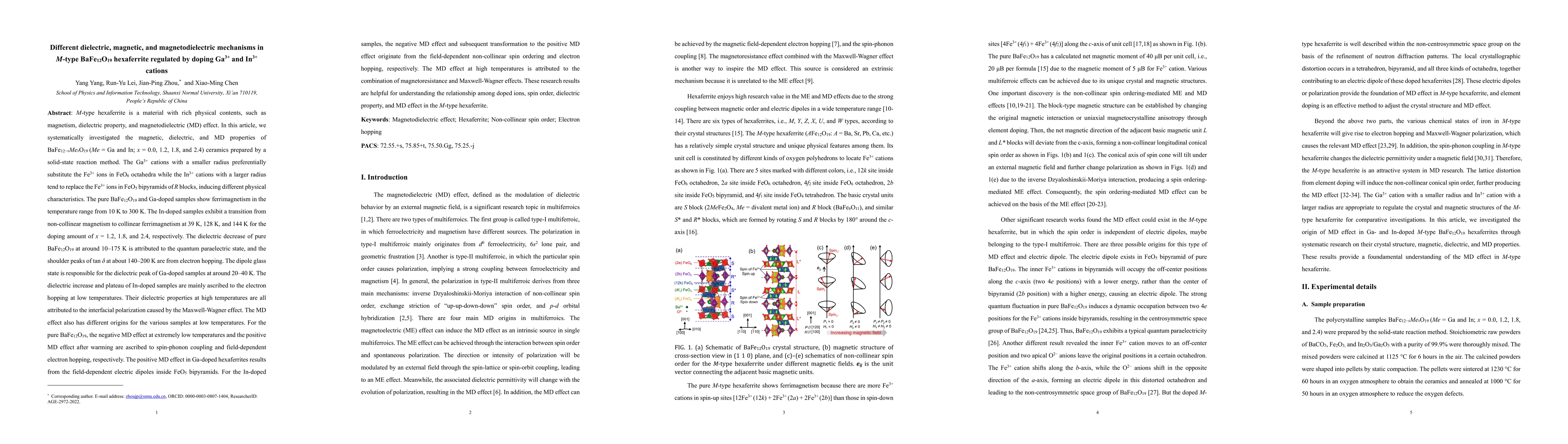 Thumbnail for Different dielectric, magnetic, and magnetodielectric mechanisms in M-type BaFe12O19 hexaferrite regulated by doping Ga3+ and In3+ cations
