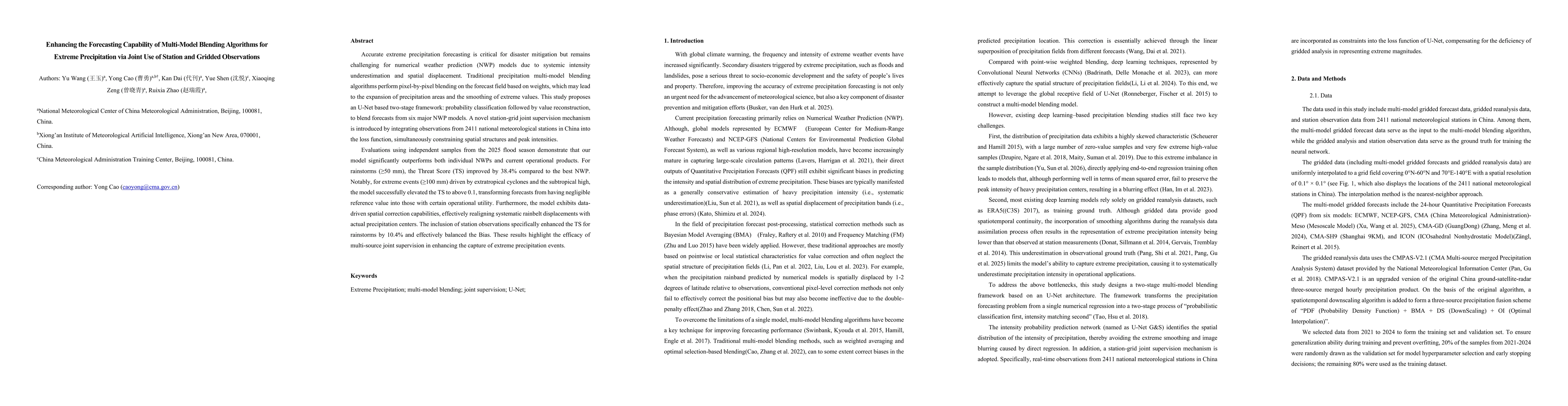 Thumbnail for Enhancing the Forecasting Capability of Multi-Model Blending Algorithms for Extreme Precipitation via Joint Use of Station and Gridded Observations