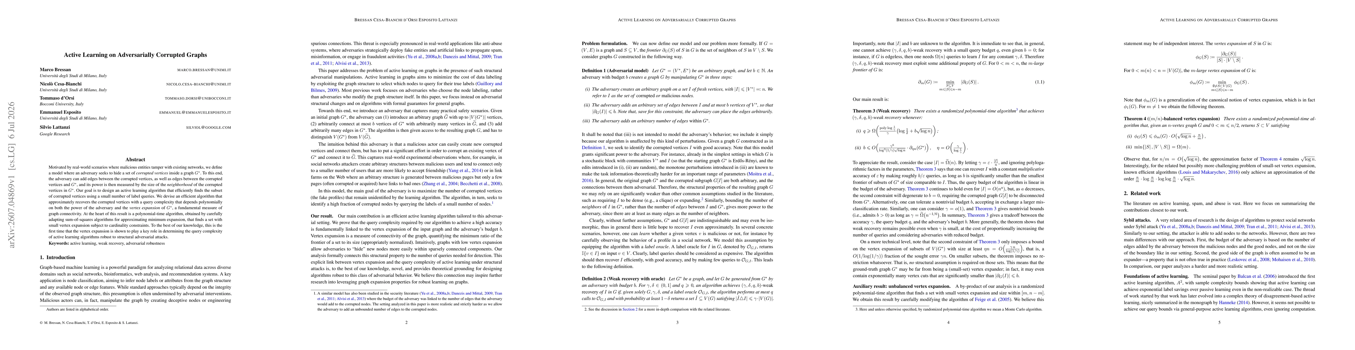 Thumbnail for Active Learning on Adversarially Corrupted Graphs